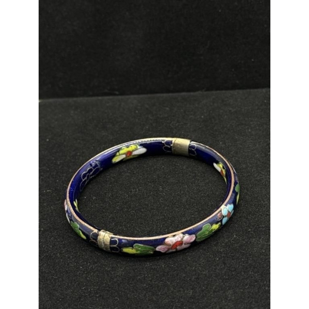 Cloisonne Enamel Hinged Bracelet Flower Bangle Bracelet Vintage